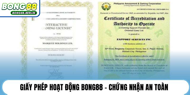 Giấy phép hoạt động Bong88 - Chứng nhận an toàn 